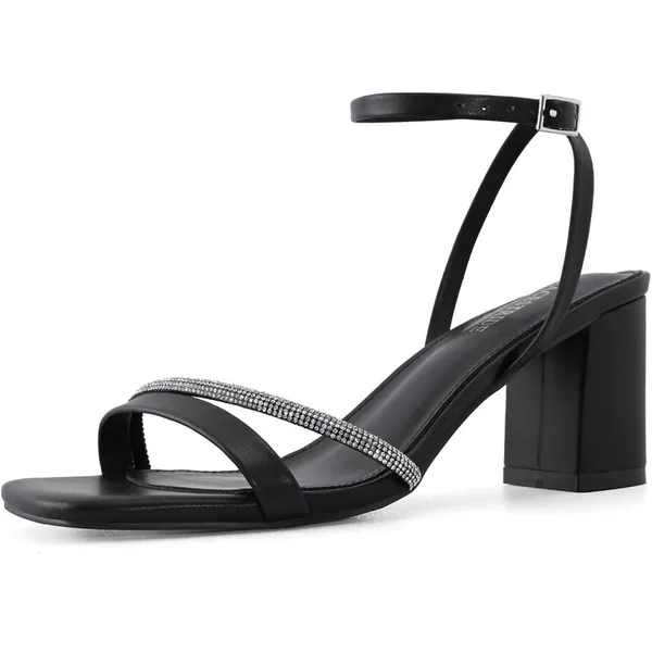 Source Unknown Black Strappy Platform 3 Inch Heels with Rhinestone Detail Bridesmaids Formal 8 - Image 12