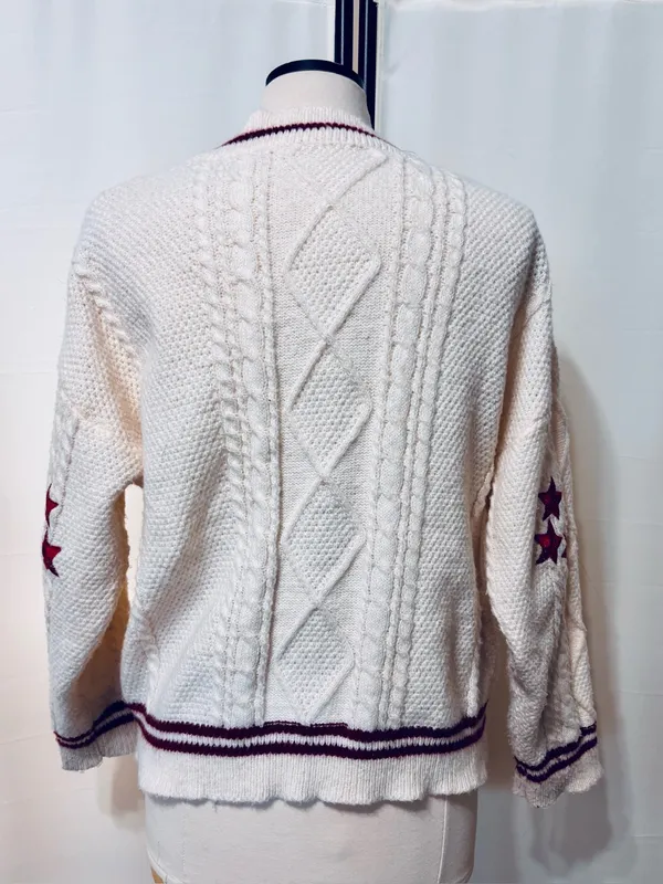 Taylor Swift Inspired Folklore Sweater Women Cardigan Small Cable Knit Stars red - Image 8