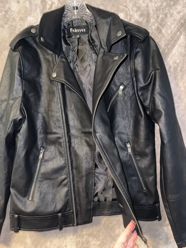 Fahsye Women's Black Faux Leather Asymmetrical Moto Biker Jacket - Image 5