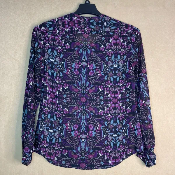 Converse One Star Womens Purple Blue Floral Pintuck‎ Blouse Sz M Long Sleeve EUC - Image 2