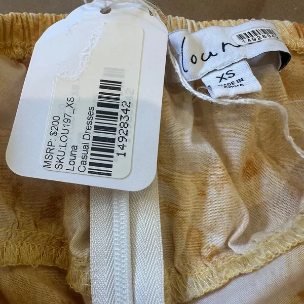 Louna Yellow Floral Ruched Mini Slip Dress XS Cotton Vacation Designer $200 - Image 11