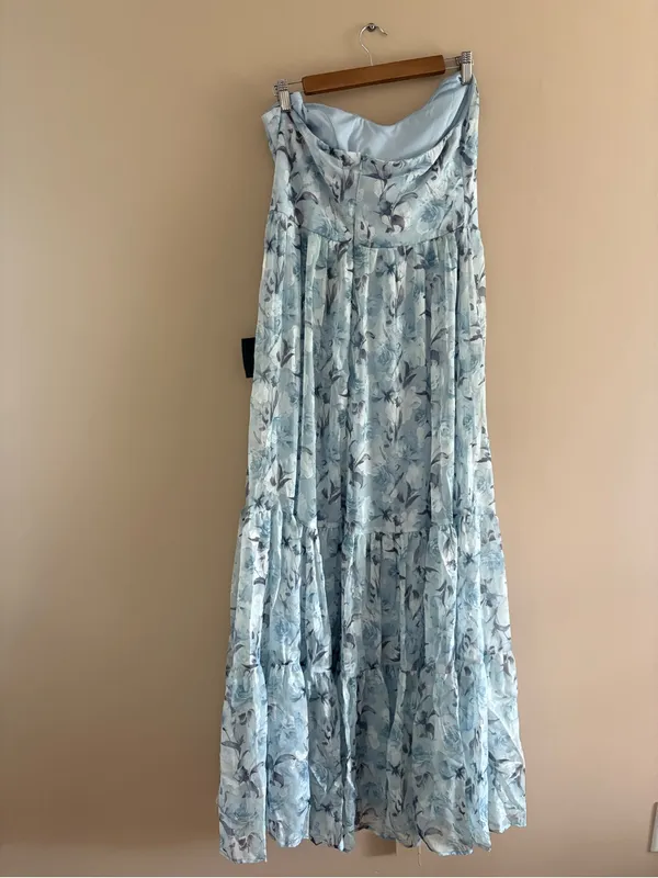 Lulus Special Moment Light Blue Floral Strapless Bustier Maxi Dress Size Large - Image 5