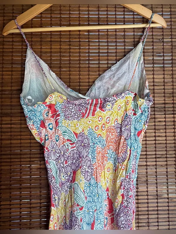 Vintage Floral Boho Handkerchief Hem Midi Dress Medium - Image 7