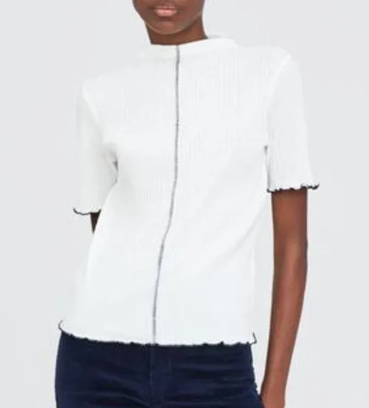 ZARA White short sleeve top with black contrast stitching never worn - Image 2