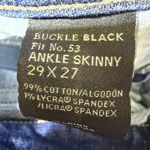 Buckle Black Fit No 53 Womens 29x27 Ankle Skinny Jeans Raw Hem Blue Stretch - Image 8