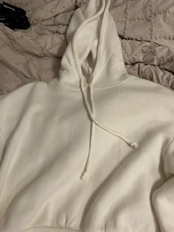 White Cropped Hoodie Size XS - Image 3