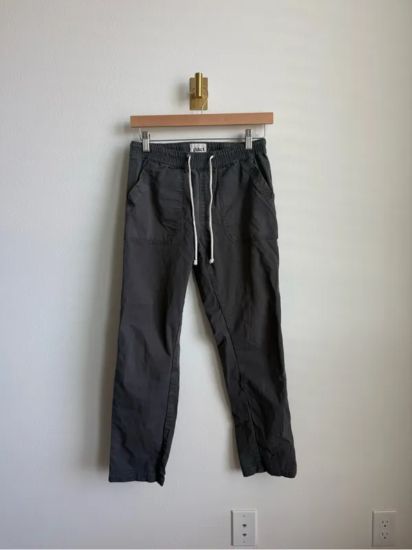Pact Women's Organic Cotton Utility Pull On Pants Gray Drawstring Small - Image 5