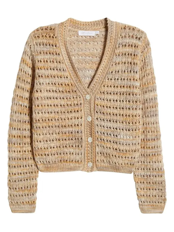 Marled Open Stitch Cardigan All in Favor Beige Tan Size Small - Image 7
