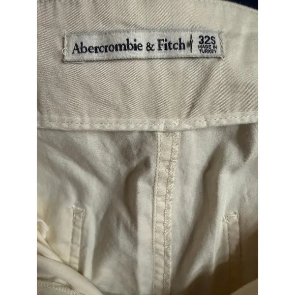 Abercrombie & Fitch 100% Cotton High Rise Wide Leg Pleated Trousers Cream 32S - Image 3