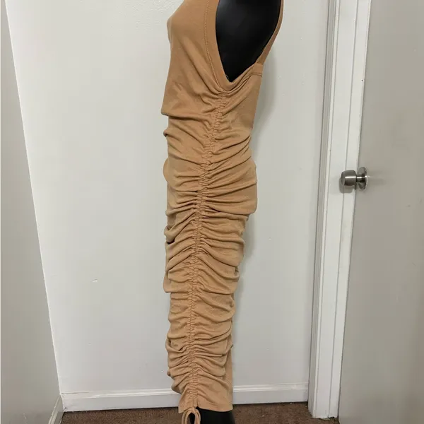 Ruched Sleeveless Maxi Dress in Camel Tan NWOT Large - Image 2