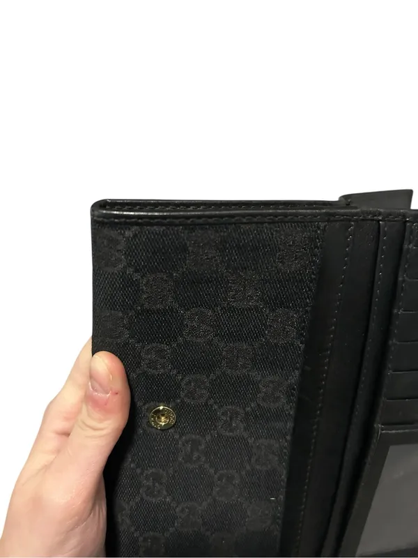 Authentic Gucci Guccissima GG Logo Black Fabric Gold Hardware Long Wallet - Image 11