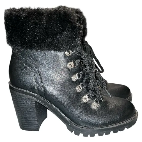 Guess Black faux Fur-trim Lace-Up Boots. New - Image 4