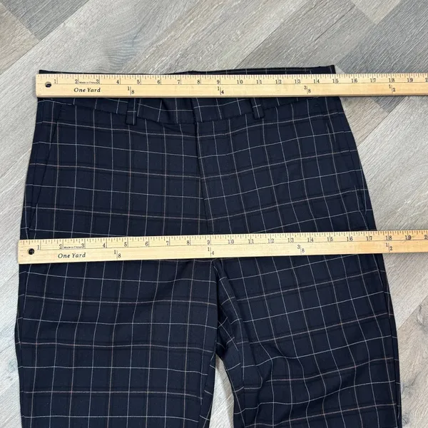 H&M Windowpane Plaid Cuff Hem‎ Skinny Fit Trouser Pants Blue Tan Size 29 - Image 11