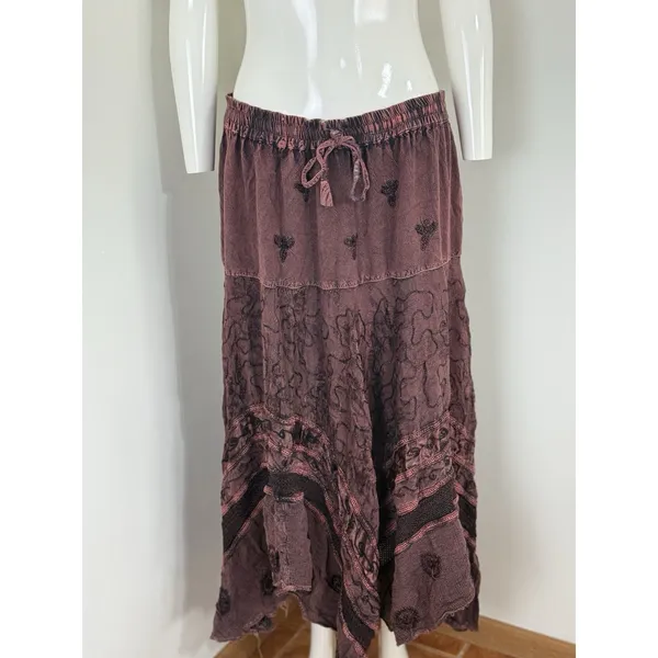 Womens Skirt Free Size Brown Boho Forest Fairy Hippie Floral Festival Maxi Flowy - Image 5