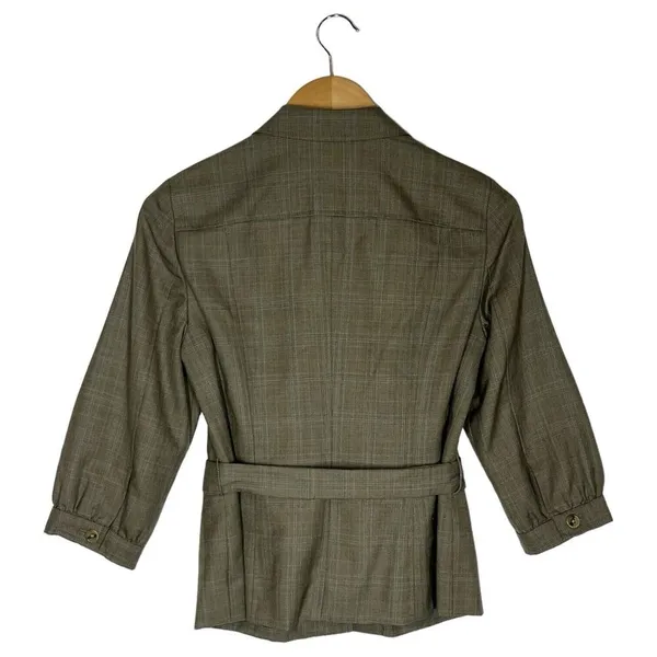 Banana Republic Blazer Womens 4 Wool Belted 3 Button 3/4 Sleeve Career Brown - Image 2