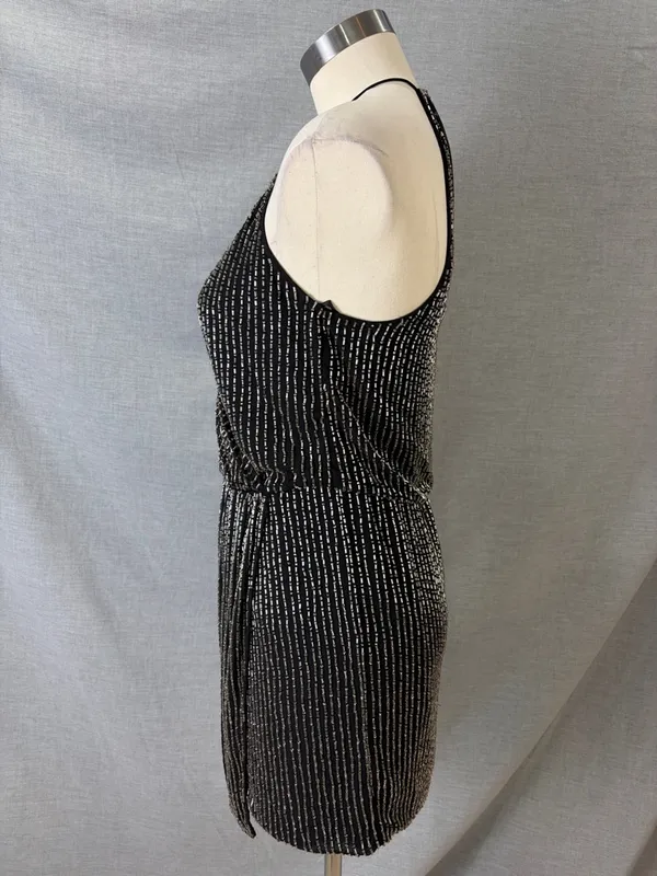 Parker NY‎ Black Silver Bugle Bead Halter Mini Dress Size 0 - Image 5