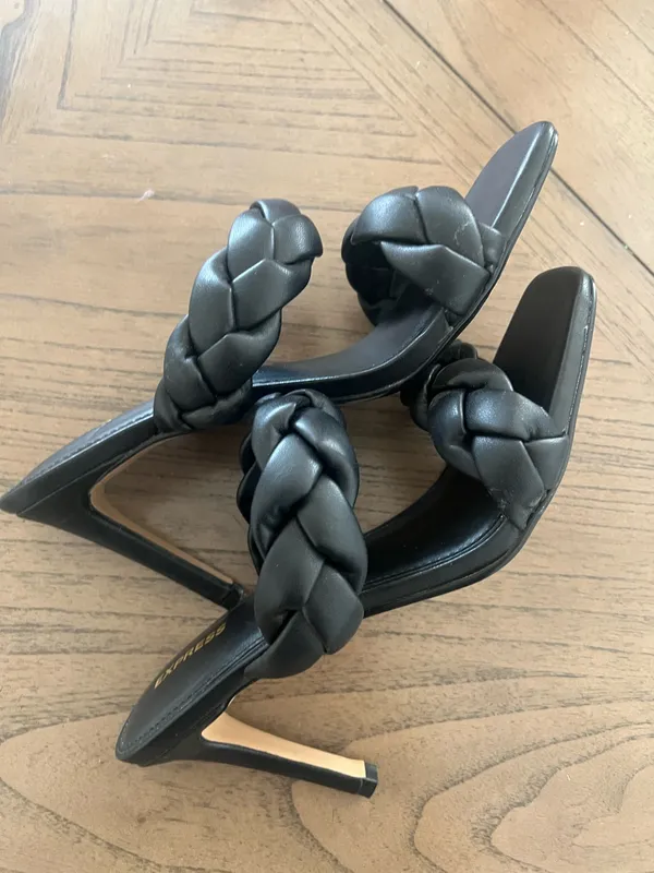Express Black Braided-Strap High Heel Sandals - Image 5