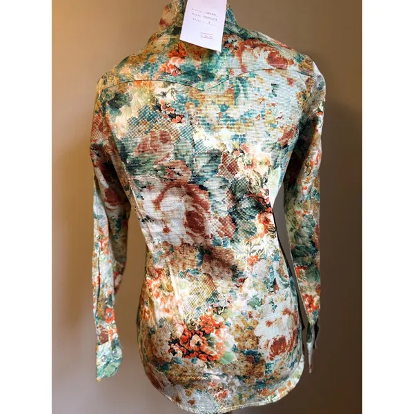 Floral dqinty Long‎ Sleeve Snap Western boho whimsi cottage Y2K Shirt S green - Image 3