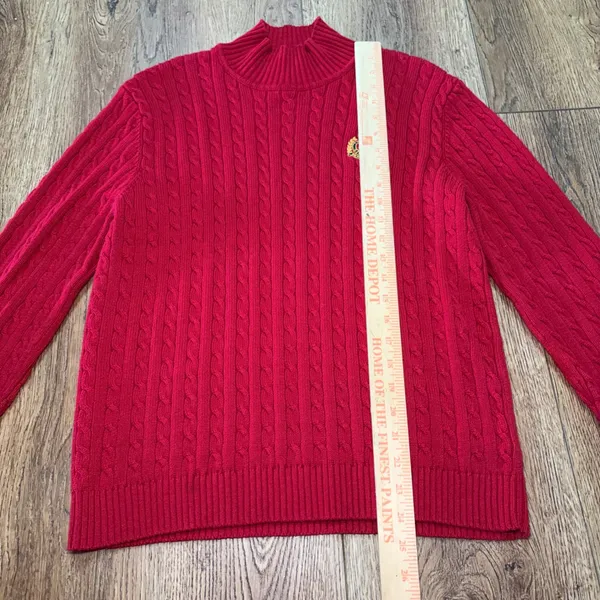 VTG Lauren Ralph Lauren Red Cable Knit Mock Neck Crest Sweater Womens XL Preppy - Image 3