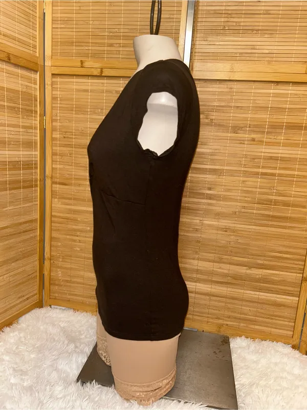 Ann Taylor brown twist front v-neck top short sleeve shirt size small stretchy - Image 2