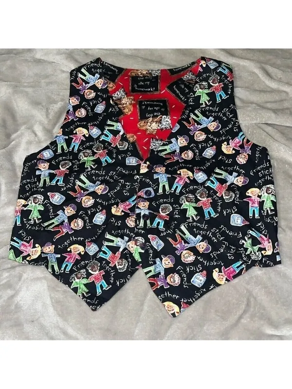 Vintage Reversible Vest Teacher Dogs Cats cottagecore granny farmhouse handmade - Image 8