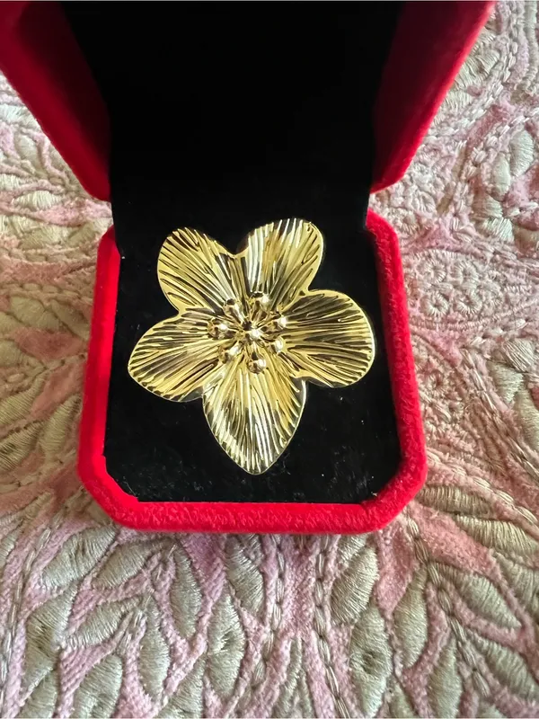 Gold Floral Statement Ring - Women Jewelry Ring Size 7 - Image 3