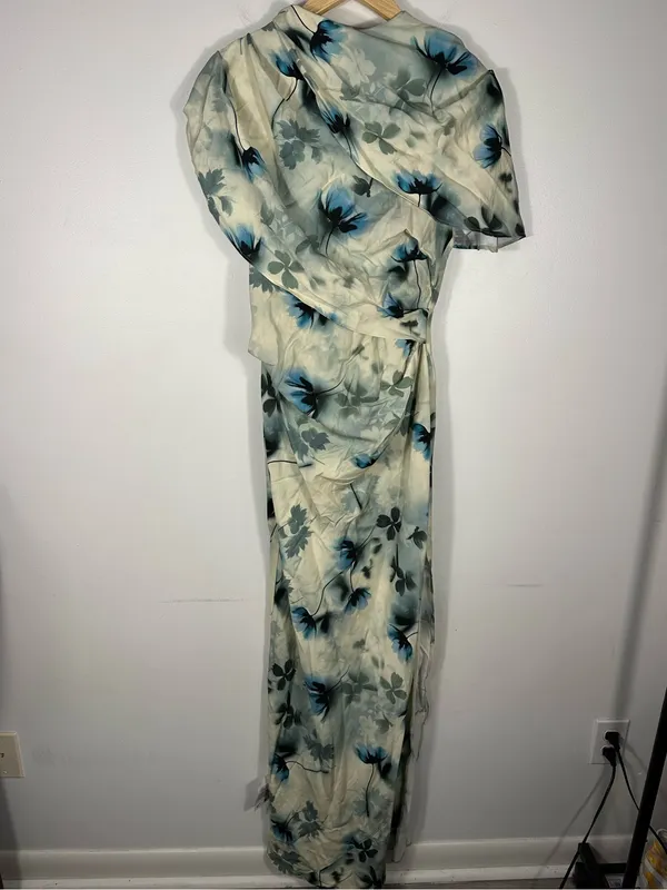 Asos Women's Natural High Neck Drape‎ Bodice Cape Floral Maxi Dress Women’s Sz 8 - Image 4