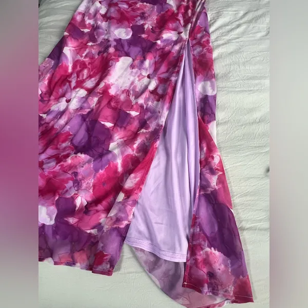 Lulus‎ Positively Serene Magenta Floral Cowl Neck Tie-Strap Maxi Dress Size M - Image 9