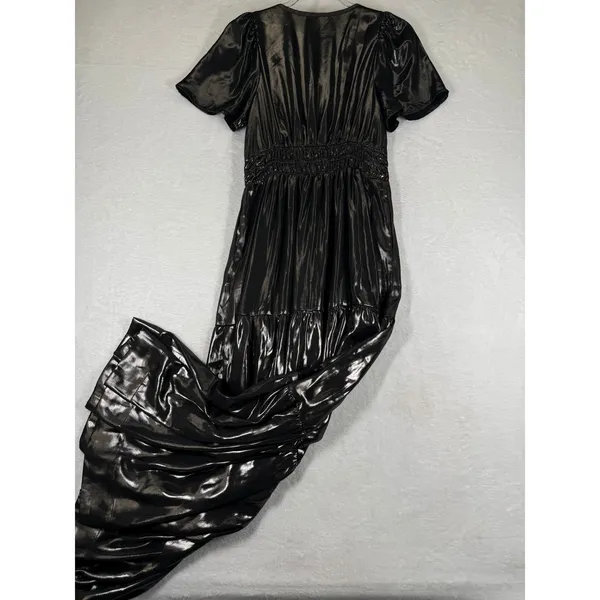 Anthropologie Metallic Carbon Tiered Maxi Dress Smocked Waist Short Sleeve S NEW - Image 12