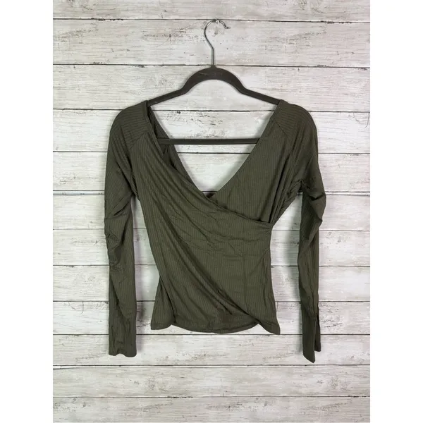 Lulus Most Important Olive Green Ribbed Surplice Long Sleeve Top Size Medium - Image 4