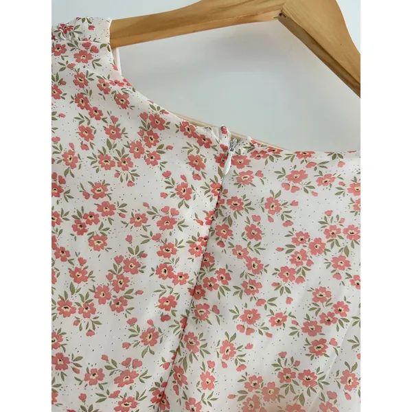 Kiss The Sky Floral Ruffle Mini Dress Pink Cream V-Neck Flutter Sleeve XS - Image 6