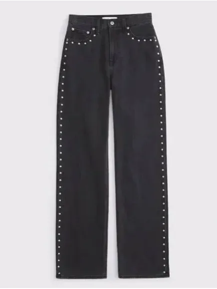 Abercrombie & Fitch Black Straight-Leg Jeans with Side Studs - Image 2