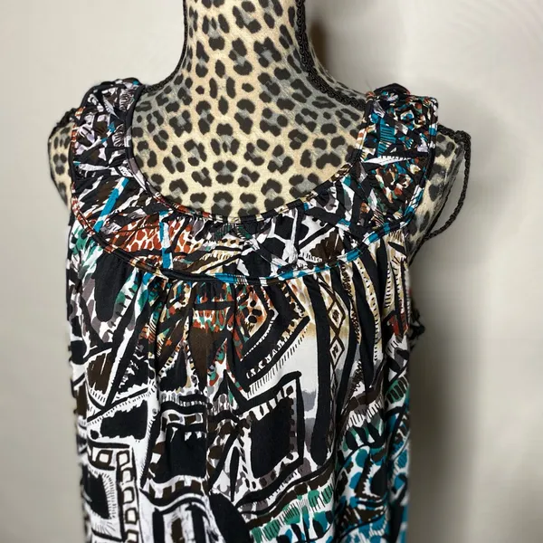 JohnPaulRichard Black and Teal Geometric Maxi Dress - Image 2