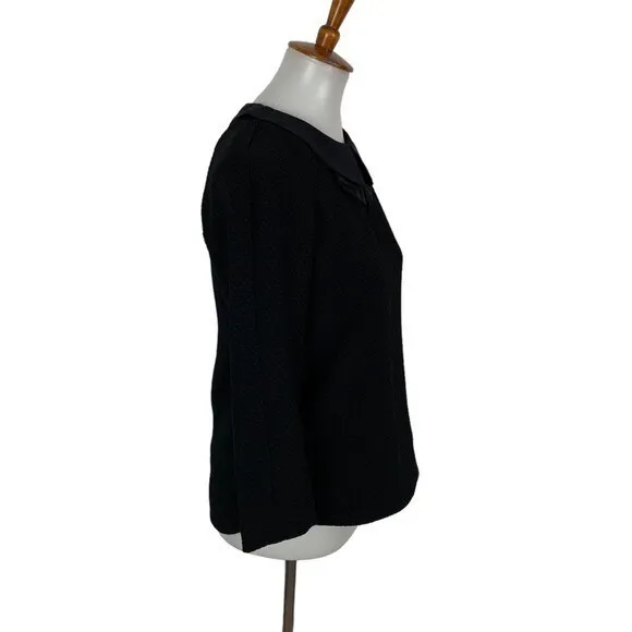 Marcs Black Textured Blouse Silk Peter Pan Collar Long Sleeve Workwear Top M - Image 4