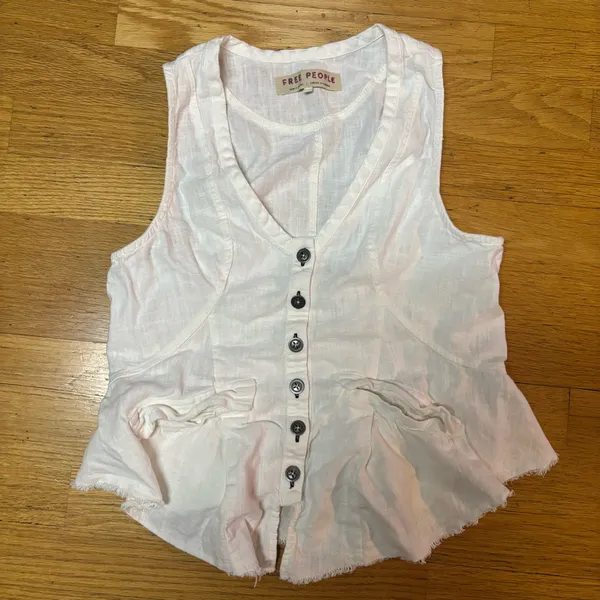 Free People Laruso Linen Preppy Pocket Resortwear Coastal Beach Vacation Vest S - Image 2