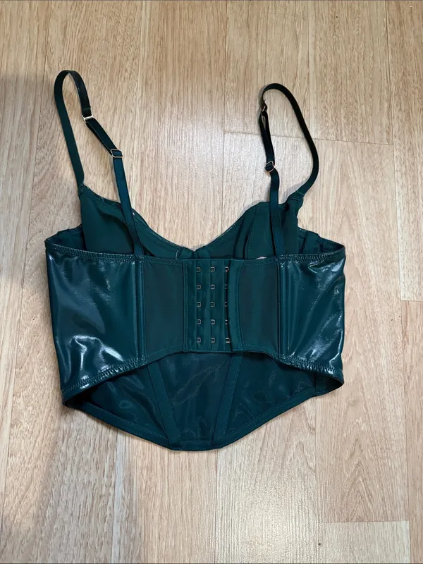 Savage X Fenty Emerald Green Leather Tease Vinyl Bustier Size Small - Image 4