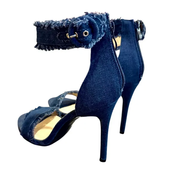 Forever Women’s Delicate 18 Frayed Blue Denim Open Toe High Heel Sandals - Image 8