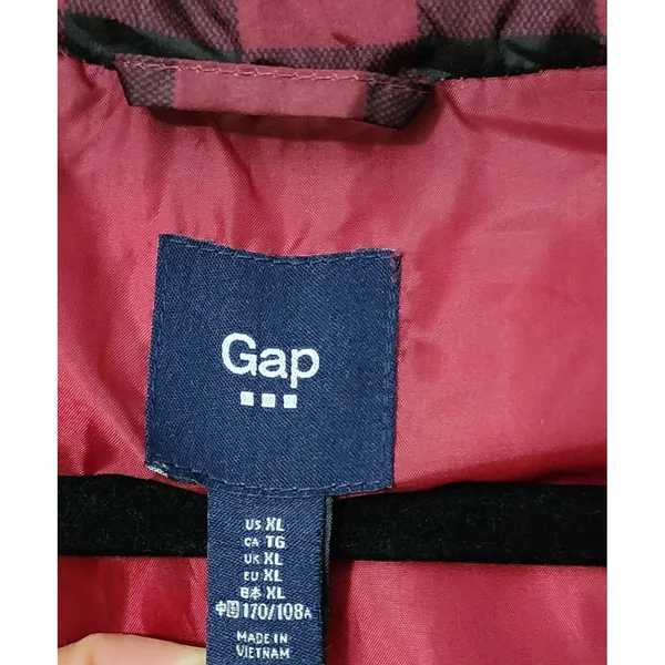 Gap Women's Red Black Buffalo‎ Plaid Puffer Vest XL - Image 4