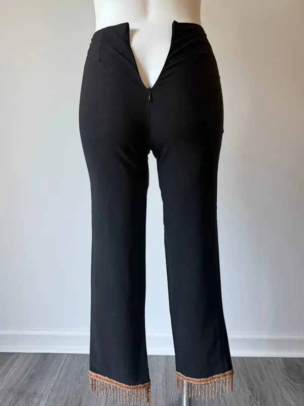 Black Beaded Fringe Straight Leg Pants - Image 6