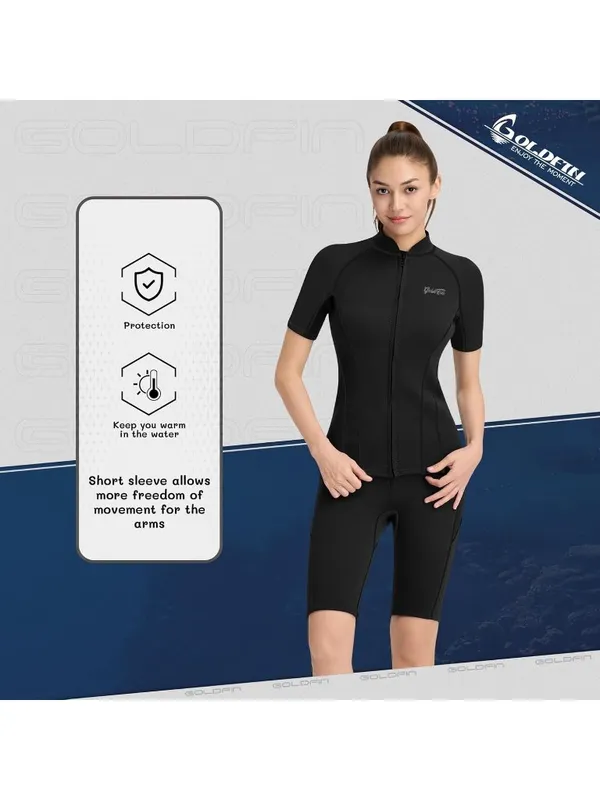 GoldFin Women Wetsuit Top Short Sleeve Swim Jacket Neoprene 2mm MEDIUM - Image 2