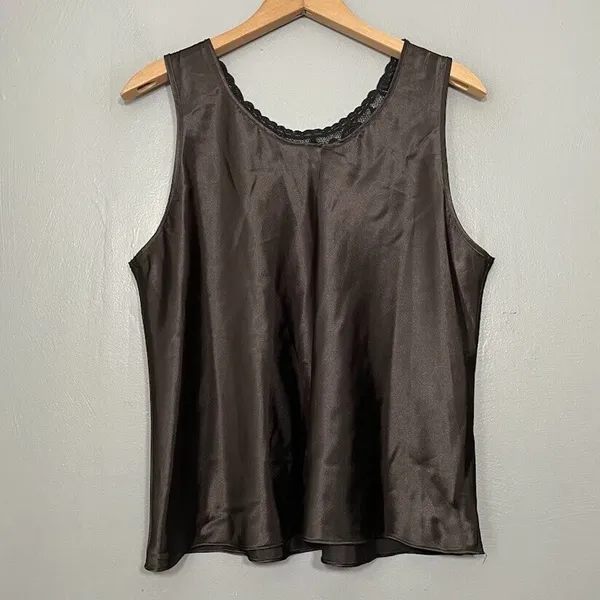 Vintage Satin Lace Top Size Large Black Lingerie Dark Romantic Office Siren Sexy - Image 3