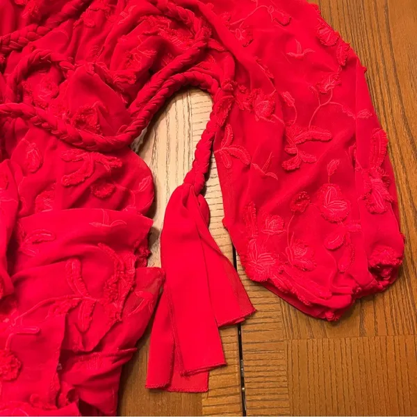 Anthropologie Mare‎ Mare Amal Puff Sleeve Textured Floral Mini Dress Red Size XS - Image 16