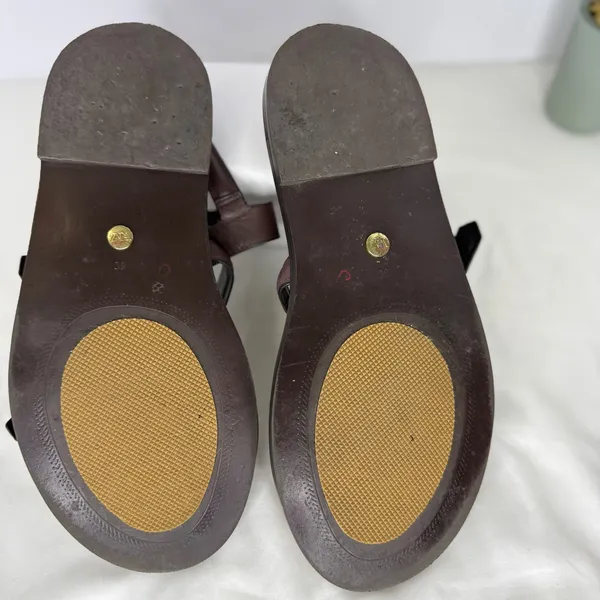 Zara Burgundy Leather Jute‎ Buckle Strappy Flat Sandals Shoes Womens 39 8.5 - Image 9