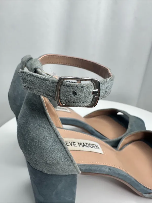 Steve Madden Mirna Gray Suede Ankle Strap Block Heel Sandals 8.5(SH126) - Image 5