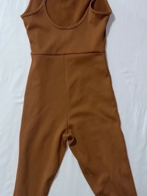Brown Ribbed Bodysuit Size S - Image 2