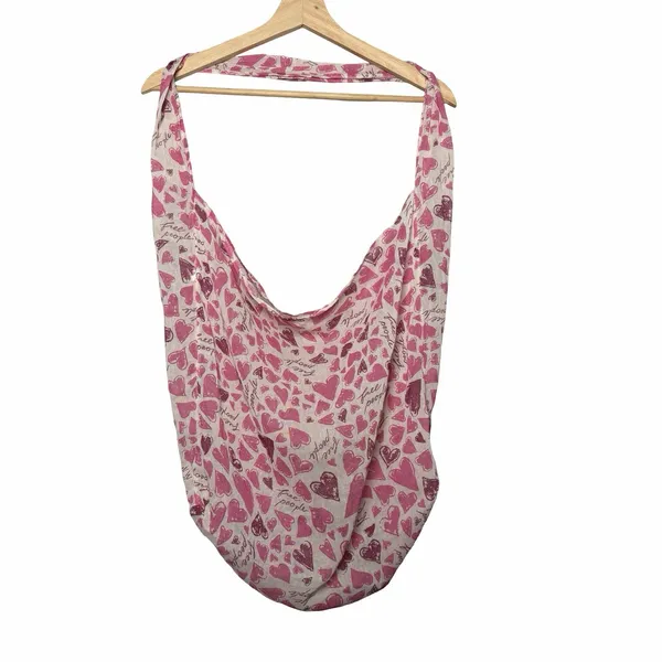 Free People Pink Heart Print Gauze Tote Bag Boho Coquette Reusable Shopper - Image 2