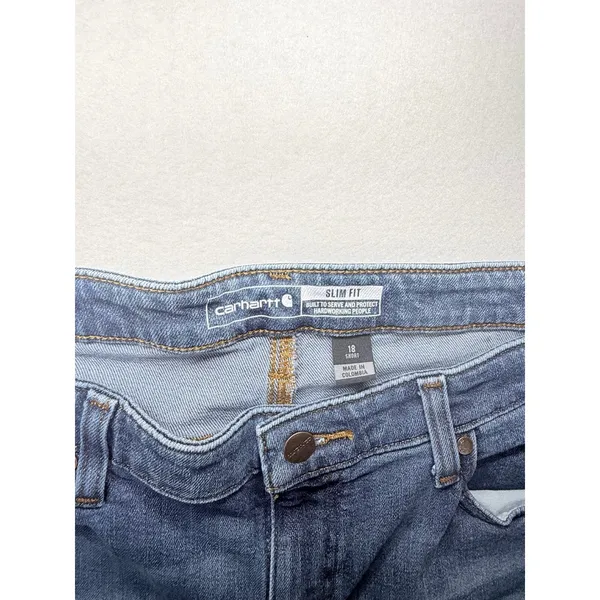 Carhartt Womens Slim Fit Mid Rise Tapered Leg Jeans Medium Wash Size 18 Short - Image 3