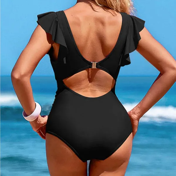 Charmo V Neck Cut Out Ruched Tummy Control Black One Piece Swimsuit Medium‎ - Image 7