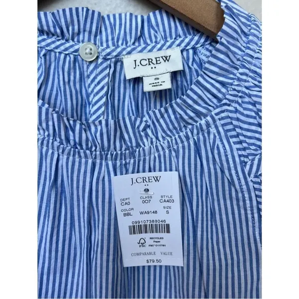 J.CREW Top Blue Striped NEW Flutter Sleeve Blouse 100% Cotton Size Small NWT - Image 4