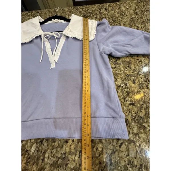 Anthropologie Poplin-Collar V-Neck Sweatshirt size Small Lilac - Image 12
